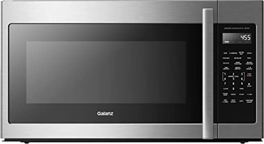 Photo 1 of (POWER NOT FUNCTIONAL; DENTED/SCRATCHED; DAMAGED DOOR CORNER) Galanz GLOMJB19S2SWZ-10 Over The Range Microwave, Sensor Cook, True Steam Kit, White LED Display, 1000W/120Volts, Stainless Steel, 1.9 Cu Ft

