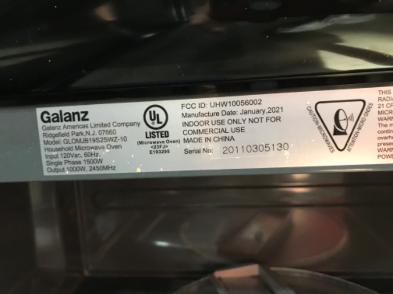 Photo 5 of (POWER NOT FUNCTIONAL; DENTED/SCRATCHED; DAMAGED DOOR CORNER) Galanz GLOMJB19S2SWZ-10 Over The Range Microwave, Sensor Cook, True Steam Kit, White LED Display, 1000W/120Volts, Stainless Steel, 1.9 Cu Ft
