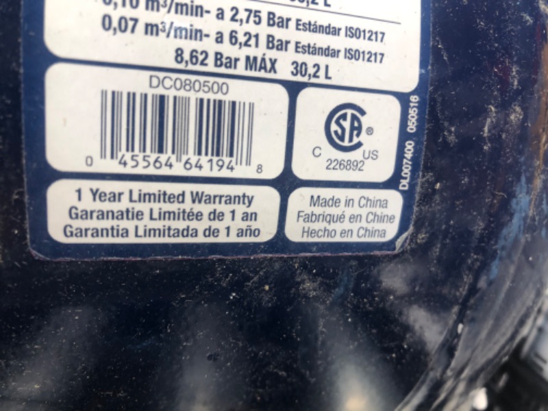 Photo 6 of Campbell Hausfeld Air Compressor, 8-Gallon Horizontal Oil-Lubricated 3.7CFM 1.3HP 120V 10A 1PH (HL540100AV)
