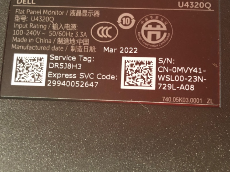 Photo 10 of NEW 
Dell U4320Q 43 Inch 2160p 4K UltraSharp, IPS Thin Bezel Monitor, HDMI, DisplayPort, USB-C, VESA Certified, Black

