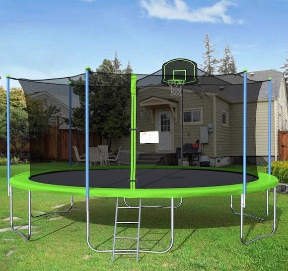 Photo 1 of 16 ft. Green Round Outdoor Trampoline with Enclosure
BOX 3 OF 3 ONLY NEED BO 1 AND 2 TO COMPLETE