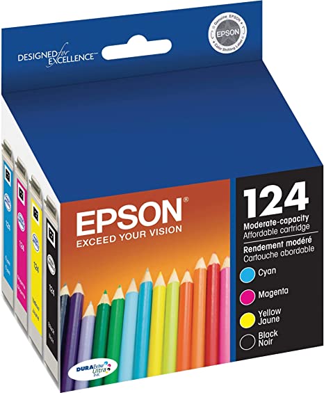 Photo 1 of EPSON T124 DURABrite Ultra -Ink Standard Capacity Black & Color -Cartridge Combo Pack (T124120-BCS) for Select Epson Stylus and Workforce Printers
