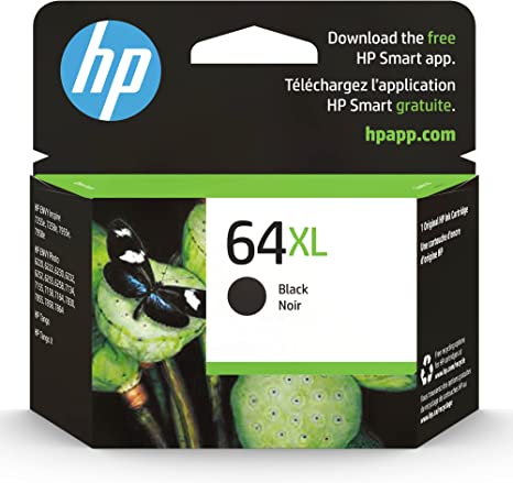 Photo 1 of Original HP 64XL Black High-yield Ink Cartridge | Works with HP ENVY Inspire 7950e; ENVY Photo 6200, 7100, 7800; Tango Series | Eligible for Instant Ink | N9J92AN
