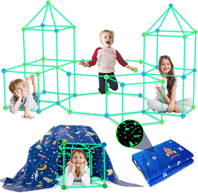 Photo 1 of 160PCS Kids Fort Building Kit Glow in the Dark Build a Fort with Blanket STEM Educational Toys for 4 5 6 7 8 9 10 11 12 Years Boys Girls Ultimate Construction Gift DIY Forts Builder Set Indoor Outdoor
