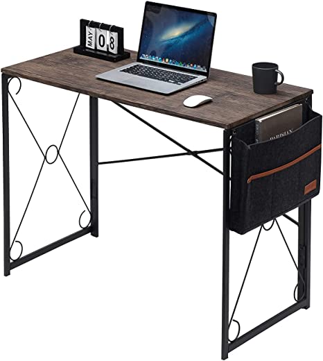 Photo 1 of VECELO Writing Computer Folding Desk/Sturdy Steel Laptop Table with Storage Bag for Home Office Work, Retro Black
