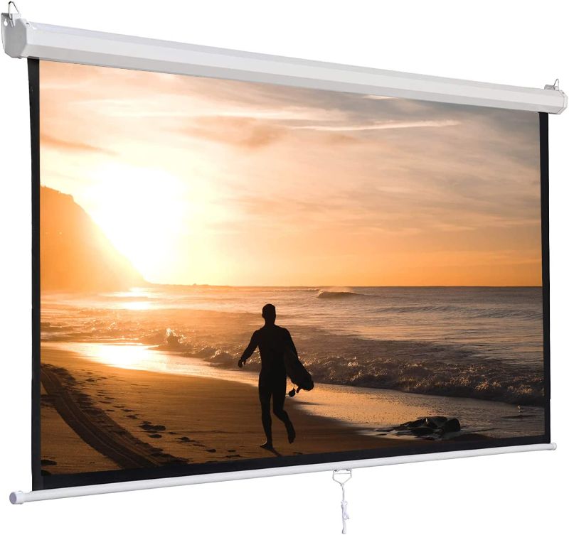 Photo 1 of  120'' Projector Screen Projection Screen Manual Pull Down HD Screen 1:1 Format for Home Cinema Theater Presentation Education Outdoor Indoor Public Display BLACK 


