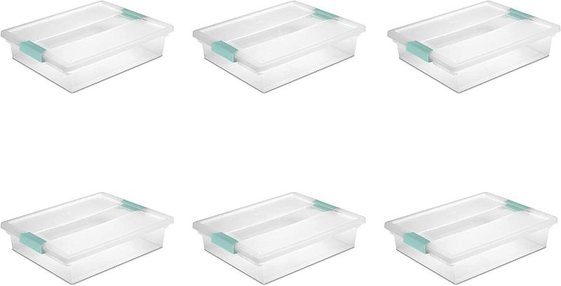 Photo 1 of Sterilite 19638606 Large Clip Box, Clear with Blue Aquarium Latches, 6-Pack