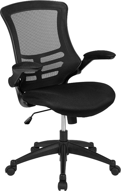 Photo 1 of Flash Furniture Kelista Mid-Back Black Mesh Swivel Ergonomic Task Office Chair with Flip-Up Arms