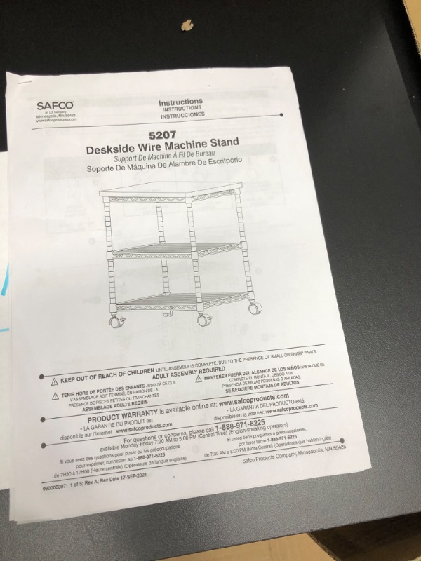 Photo 4 of damaged -- safco Desk Side Wire Machine Stand Three-Shelf 24w x 20d x 27h Black 5207BL