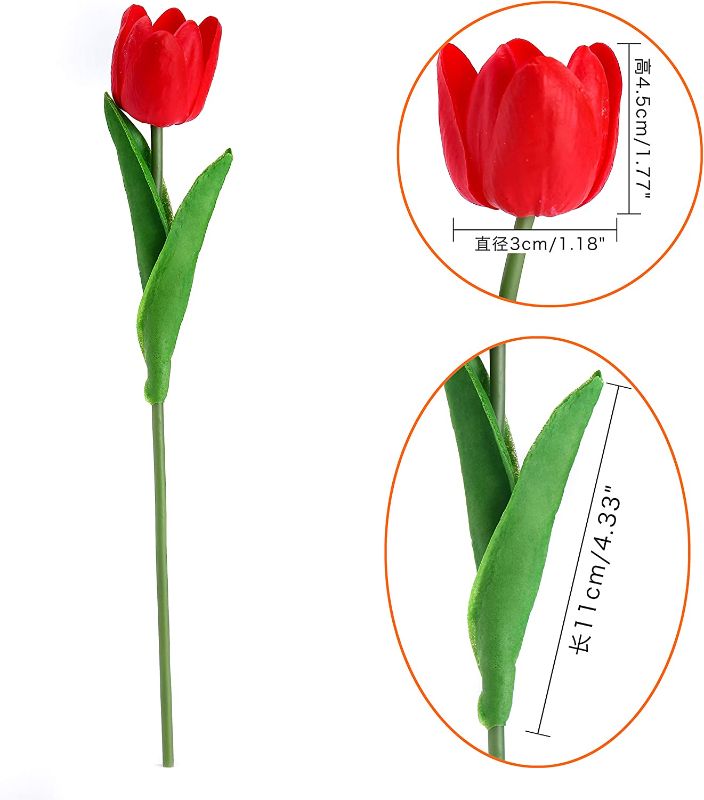 Photo 1 of  Real Touch Tulips Red PU Tulips Artificial Flowers for Wedding Home Centerpiece Decoration