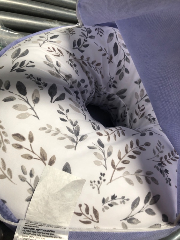 Photo 3 of Boppy Nursing Pillow and Positioner—Original | Gray Taupe Watercolor Leaves | Breastfeeding, Bottle Feeding, Baby Support | with Removable Cotton Blend Cover | Awake-Time Support
