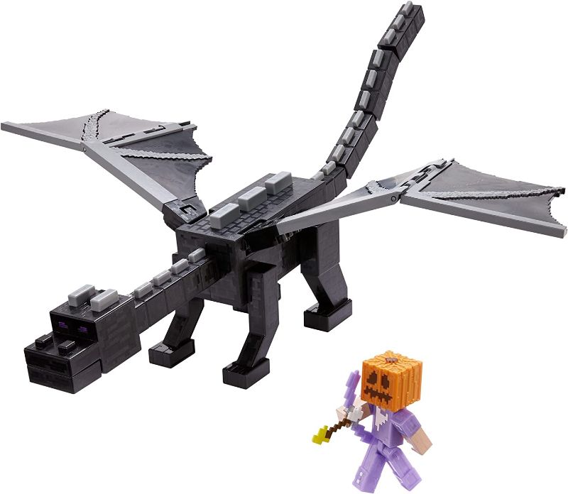 Photo 1 of NOT COMPLETE!!!Minecraft Ultimate Ender Dragon Figure, 20-in Mist-Breathing Creature, Plus 3.25-in Color-Change Steve Figure, Weapon, Amor and Battle Accessory, Gift for 6 Years Old and Up
**MISSING STEVE FIGURE, DRAGON ONLY** 
