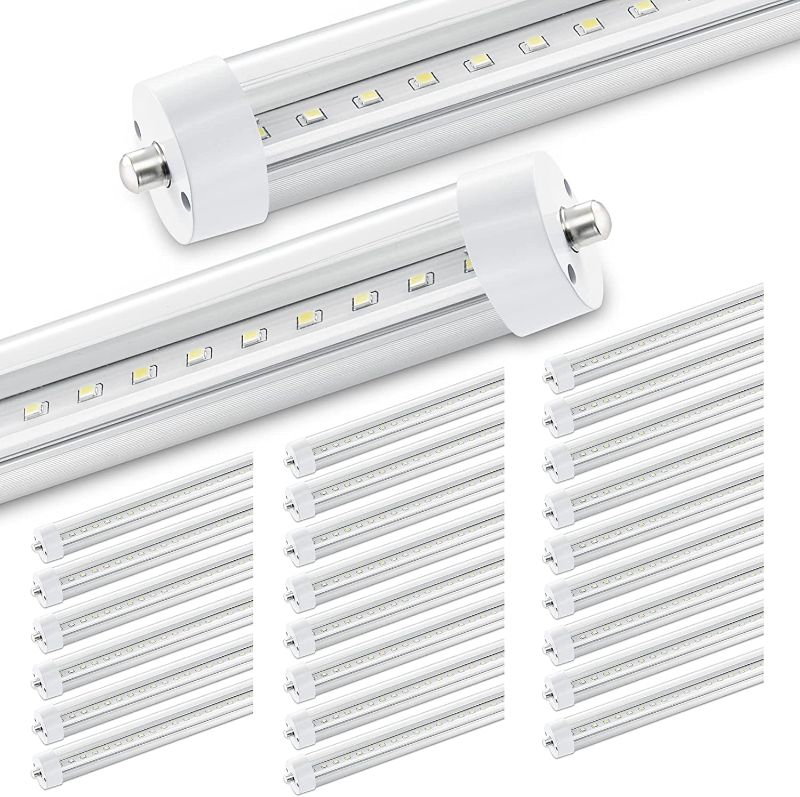 Photo 1 of DAMAGED, LEDIARY 25-Pack 8FT LED Tube Light, for T8 or T10 or T12 Flourescent Light Bulbs (120W) Replacement, 45W 5200LM 6000K, FA8 Single Pin Base, Dual Ended Power, Ballast Bypass
**3-LED LIGHTS DAMAGED, NOT TESTED**
