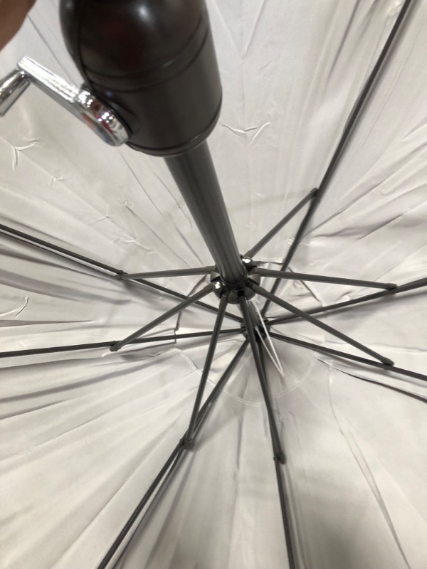 Photo 6 of (DAMAGE)Blissun 9' Outdoor Aluminum Patio Umbrella, Striped Patio Umbrella, Market Striped Umbrella with Push Button Tilt and Crank (Grey)
**SMALL HOLE ON UMBRELLA**
