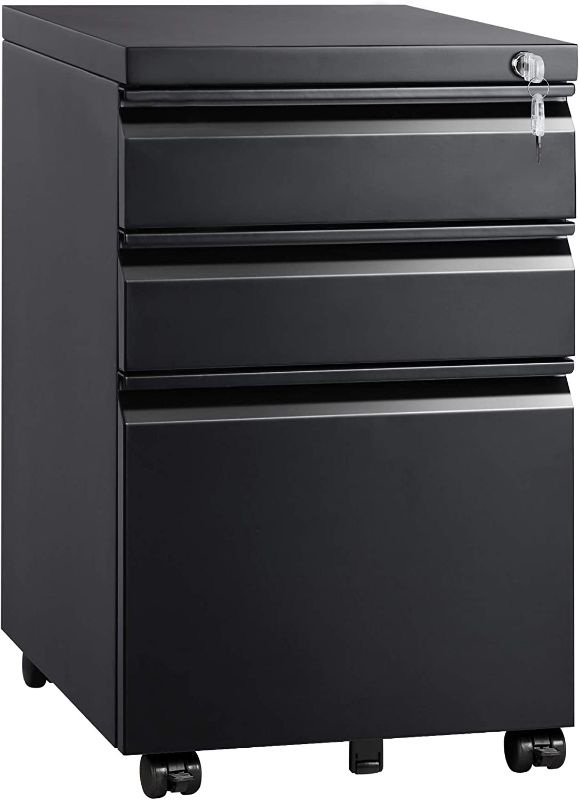 Photo 1 of DEVAISE 3 Drawer Mobile File Cabinet with Lock, Under Desk Metal Filing Cabinet for Legal/Letter/A4 File, Fully Assembled Except Wheels, Black
