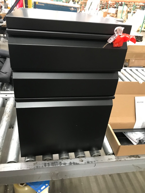Photo 1 of DEVAISE 3 Drawer Mobile File Cabinet with Lock, Under Desk Metal Filing Cabinet for Legal/Letter/A4 File, Fully Assembled Except Wheels, Black
