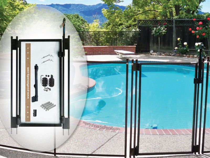 Photo 1 of 2.5 ft. W X 4 ft. H Pool Fence DIY Gate in Black with Self-Closing, Self-Latching Hardware & Flat Top
