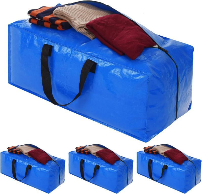 Photo 1 of Heavy Duty Extra Large Storage Bags, Blue Moving Bags Totes with Zippers for Clothing Blanket Storage, Dorm College Moving Supplies Boxes, Clothes Storage Bins Compatible with Ikea Frakta Cart, 4 Pack
