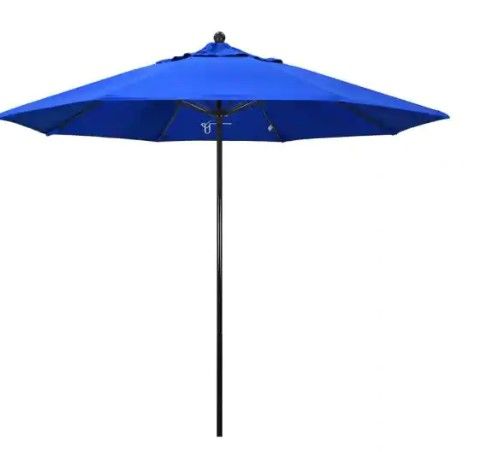 Photo 1 of 9 ft. Black Fiberglass Commercial Market Patio Umbrella with Fiberglass Ribs and Push Lift in Royal Blue Olefin
