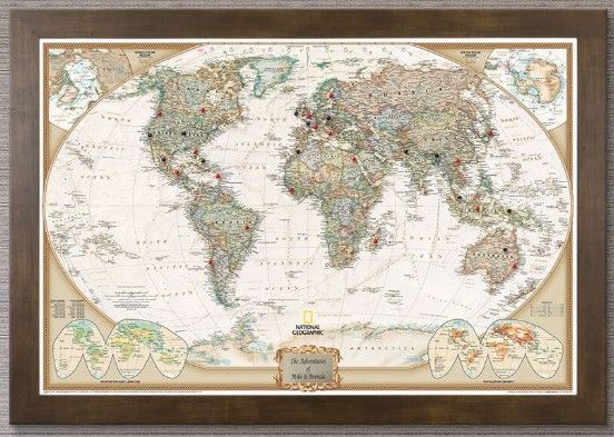 Photo 1 of Frame National Geographic The World Push Pin Board, Rustic Brown, 39" x 27" 