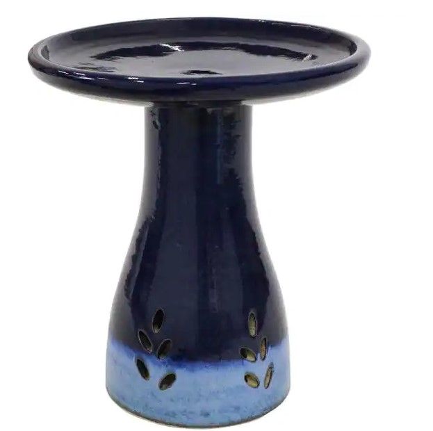 Photo 1 of (SCRATCHED; BROKEN-OFF SECTION; CRACKED) Sunnydaze Decor Classic Dark Blue Ceramic Outdoor Bird Bath, UV/Frost Resistant