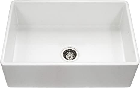 Photo 1 of (MISSING HARDWARE/ACCESSORIES) Houzer PTG-4300 WH Apron-Front Fireclay Single Bowl Kitchen Sink, 33", White
