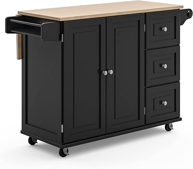 Photo 1 of Homestyles Dolly Madison Kitchen Cart with Wood Top and Drop Leaf Breakfast Bar, Rolling Mobile Kitchen Island with Storage and Towel Rack, 54 Inch Width, Black
Product Dimensions	18"D x 53"W x 36"H

-cut damage
-drawers falling down 
-missing some hardwa