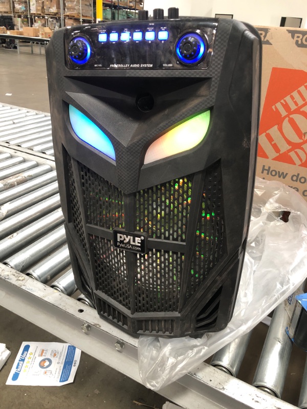 Photo 2 of Portable Bluetooth PA Speaker System - 800W 12” Outdoor Bluetooth Speaker Portable PA System - Party Lights, USB SD Card Reader, FM Radio, Rolling Wheels - Wireless microphone, Remote -Pyle PPHP121WMB
