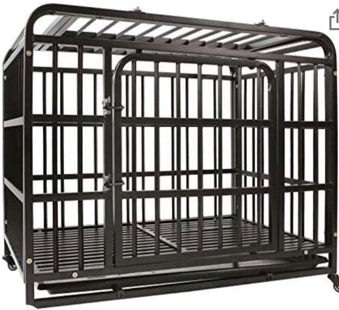 Photo 1 of (MISSING HARDWARE; BENT/SCRATCHED METAL; CRACKED TRAY) AGESISI Heavy Duty Dog Crate - Strong Metal Dog Cage Dog Kennels for Medium and Large Dogs, Pet Playpen Indoor Outdoor with Four Wheels, Self-Locking Latches, 38 inches