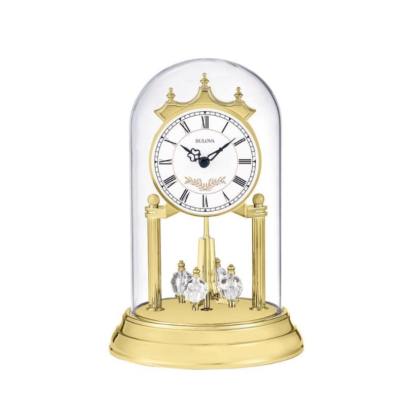 Photo 1 of Bulova 9 in. H X 6 in. W Table Clock with Westminster Chime and Gold, Brass
