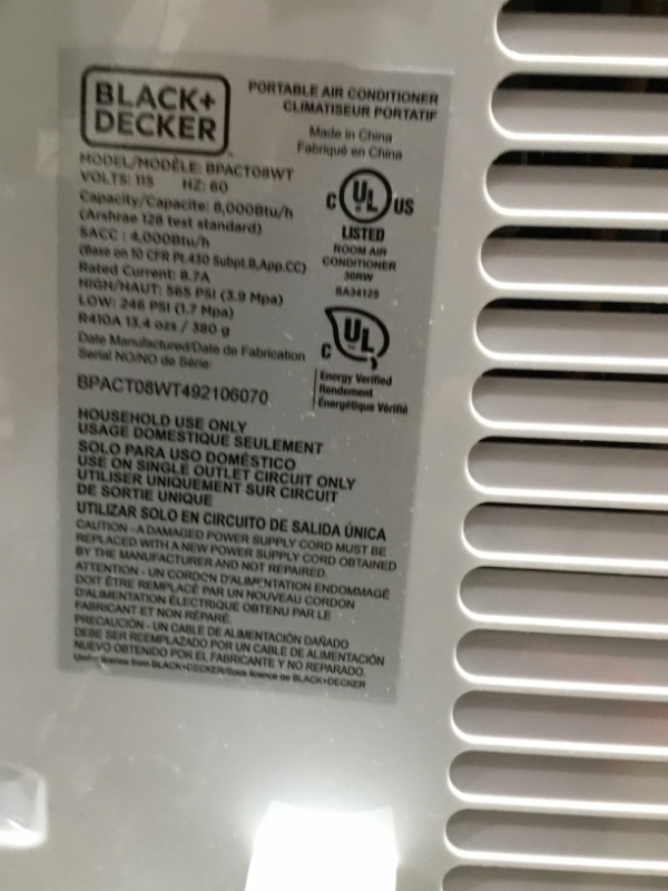 Photo 4 of BLACK+DECKER™ 8,000 BTU Portable Air Conditioner