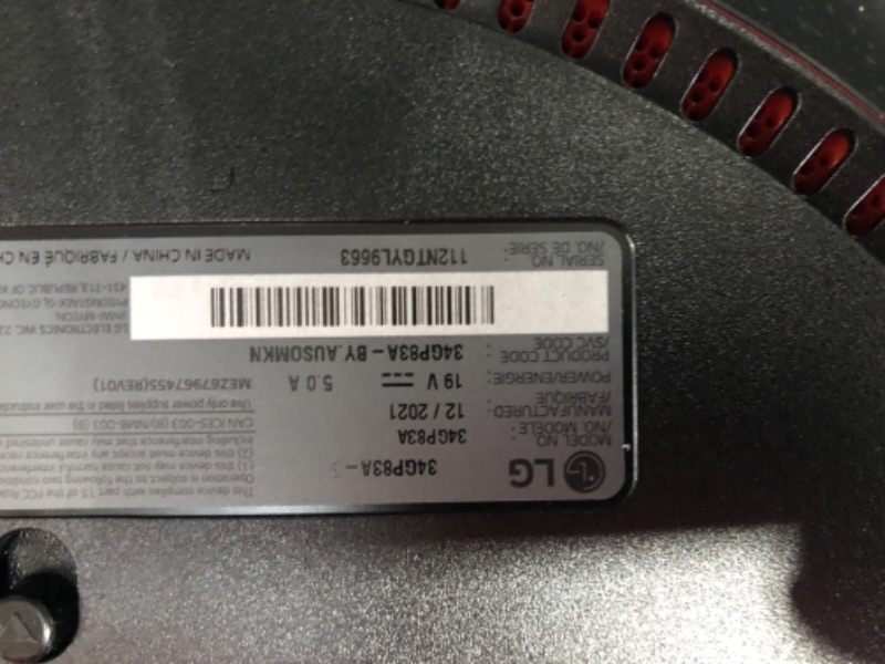 Photo 1 of LG 34GP83A-B 34 Inch 21: 9 UltraGear Curved QHD (3440 x 1440) 1ms Nano IPS Gaming Monitor with 160Hz and G-SYNC Compatibility - Black (34GP83A-B)
