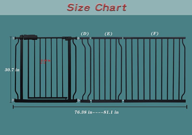 Photo 1 of COSEND Extra Wide Baby Gate Tension Indoor Safety Gates Black Metal Large Pressure Mounted Pet Gate Walk Through Long Safety Dog Gate for The House Doorways Stairs (76.38"-81.10"/194-206CM, Black)
