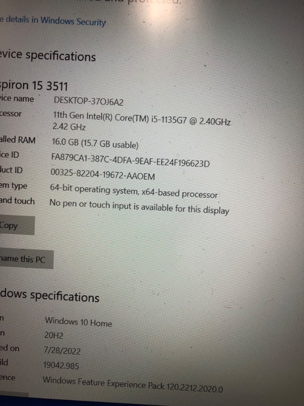 Photo 7 of **MISSING CHARGER* 2021 Dell Inspiron 15 3000 3511 15.6 Business Laptop 11th Gen Intel Core i5-1135G7 4-Core, 16G RAM 1TB SSD 15.6 FHD Touch Screen, Intel UHD Graphics, WiFi, Bluetooth, Webcam, Windows 11 PRO
