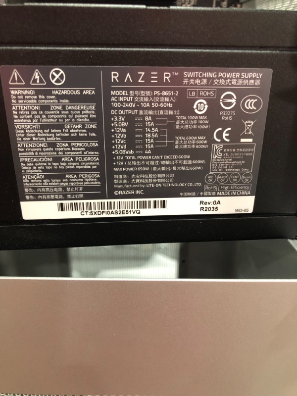 Photo 4 of Razer Core X Aluminum External GPU Enclosure (eGPU): Compatible with Windows & MacOS Thunderbolt 3 Laptops, NVIDIA /AMD PCIe Support, 650W PSU, Mercury White
