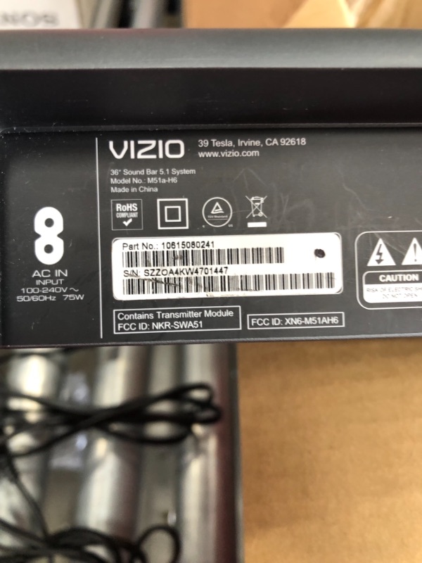 Photo 3 of ***PARTS ONLY*** VIZIO M-Series 5.1 Premium Sound Bar with Dolby Atmos, DTS:X, Bluetooth, Wireless Subwoofer, Voice Assistant Compatible, Includes Remote Control - M51ax-J6
