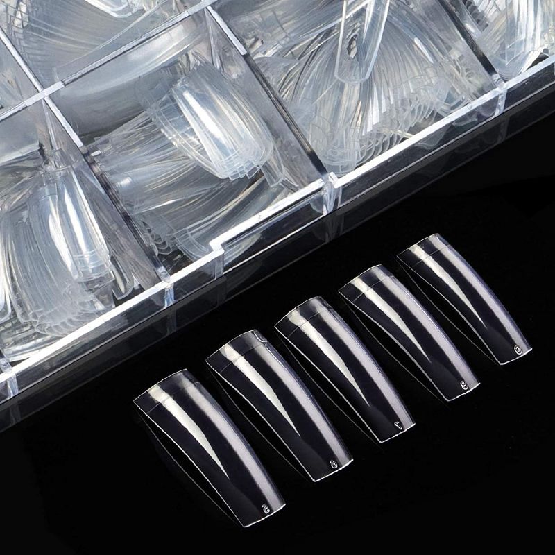 Photo 1 of Clear Nail Tips for Acrylic Nails - Coffin Nail Tips ECBASKET Professional Nail Tips for Acrylic Nails Half Cover Clear Fake Nail Tips Long Coffin Shaped False Nail Tips 500Pcs 10Sizes with Box
