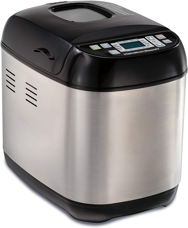 Photo 1 of Hamilton Beach Bread Maker Machine Artisan and Gluten-Free, 2 lbs Capacity, 14 Settings, Digital, Stainless Steel, Black and Stainless (29885)
