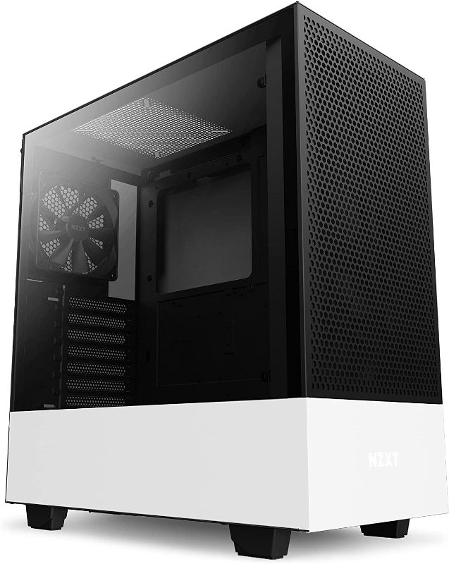 Photo 1 of NZXT H510 Flow - CA-H52FW-01 - Compact ATX Mid-Tower PC Gaming Case - Perforated Front Panel - Tempered Glass Side Panel - Cable Management System - Water-Cooling Ready - White/Black
