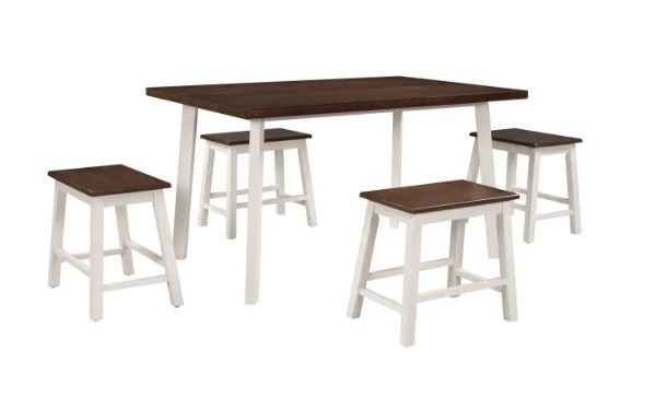 Photo 1 of 5-Piece Rustic Wood Top Cherry and White Kitchen Dining Table Set
