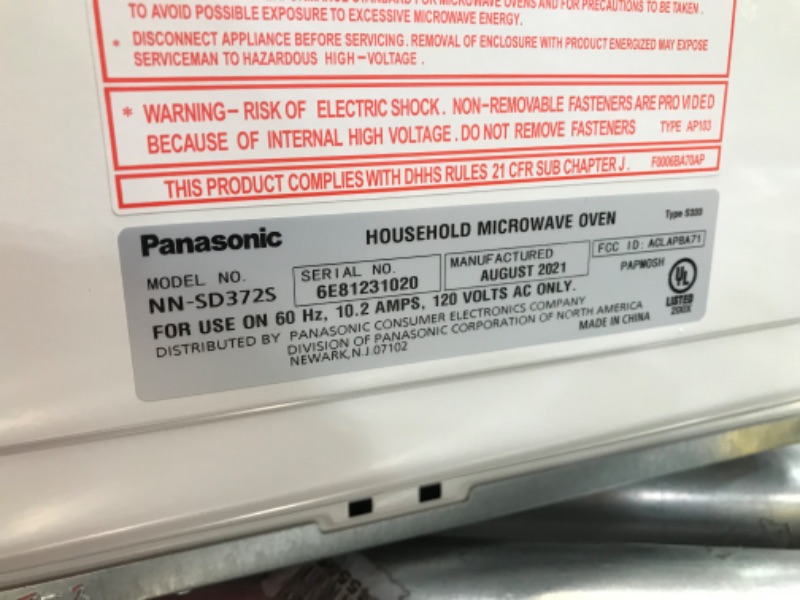 Photo 5 of Panasonic Microwave Oven NN-SD372S Stainless Steel Countertop/Built-In with Inverter Technology and Genius Sensor, 0.8 Cu. Ft, 950W
