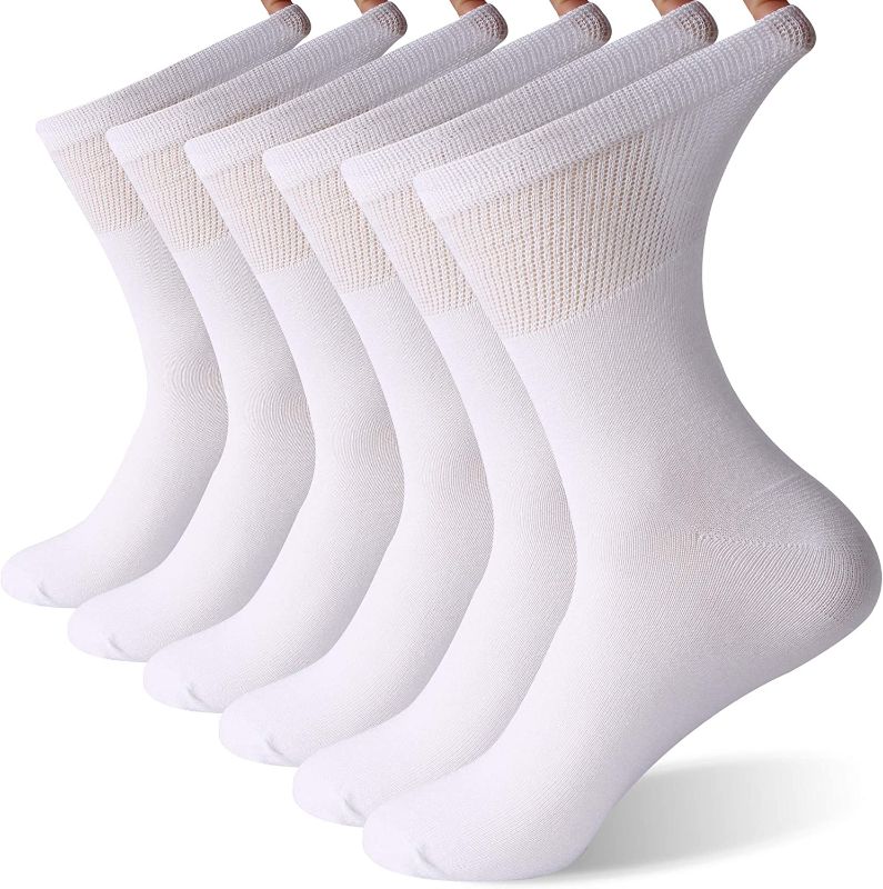 Photo 1 of Non Binding Diabetic Socks, Sunew Health Winter Wicking Moisture Flight Travel Hospital Crew Diabetic Bamboo Socks Lightweight Durable Thick Cycling Golf Walking Trekking Socks 6 Pairs White XL