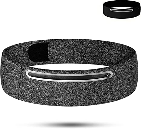 Photo 1 of 2-Ascend Athletics Running Belt Waist Pack – 3 Pocket Zippered & Key Clip Pouch with Elastic Sweat Proof Fabric Adjustable Soft Velcro Reflective Strips– For Jogging, Fitness, Work Out, Cycling, Hiking, Outdoor, Travel (Charcoal Pepper)

