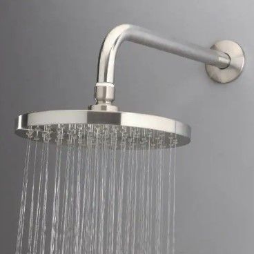 Photo 1 of 1-Spray 8 in. Single Wall Mount Fixed Shower Head in Brushed Nickel
