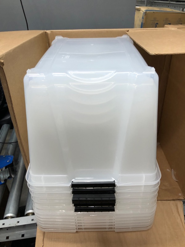 Photo 2 of IRIS USA 54 Qt Clear Plastic Storage Box with Latches, 6 Pack

**minor chips on item 