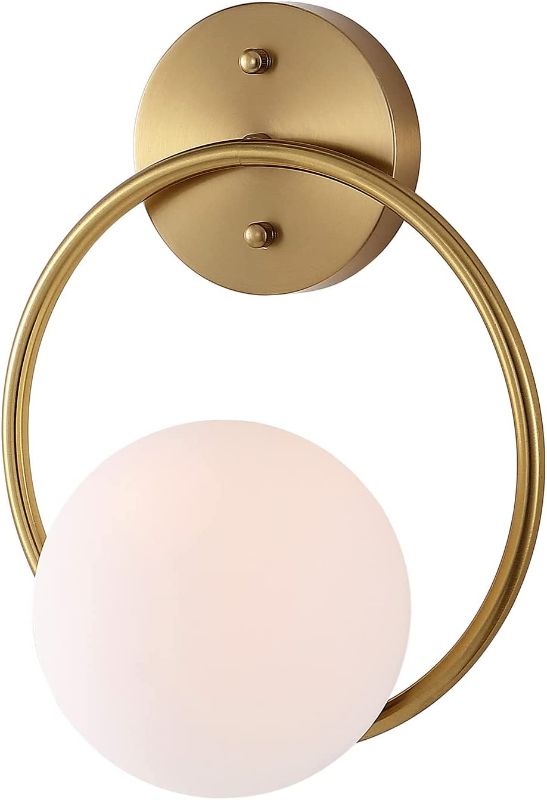 Photo 1 of BAODEN Modern Globe Wall Sconce Industrial Bathroom Vanity Wall Lamp with White Globe Glass Shade Mid Century Gold Wall Light Fixture for Bedroom
