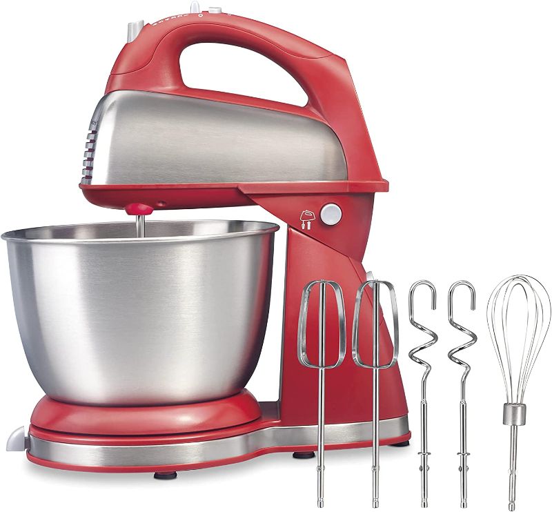 Photo 1 of 
Hamilton Beach Classic Stand and Hand Mixer, 4 Quarts, 6 Speeds with QuickBurst, Bowl Rest, 290 Watts Peak Power, Red (64654)