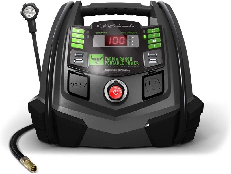 Photo 1 of ***PARTS ONLY*** Schumacher FR01337 Rechargeable AGM Jump Starter for Gas, Diesel Vehicles - 1200A with Air Compressor and 12V USB/AC Power Station to Charge Phones, Accessories