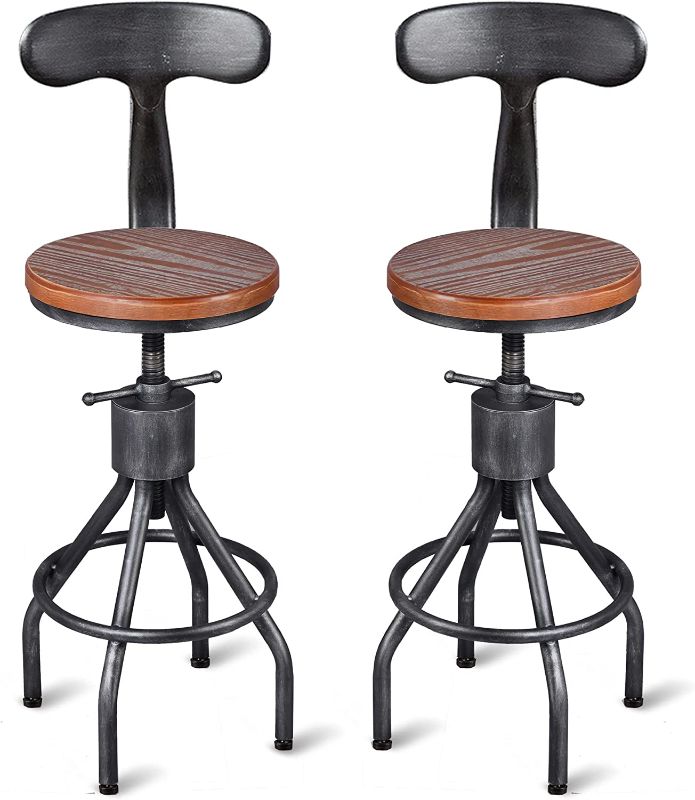 Photo 1 of 
Set of 2 Vintage Bar Stool- Industrial Swivel Kitchen Dining Chair-Counter Height 23-33"-with Backrest