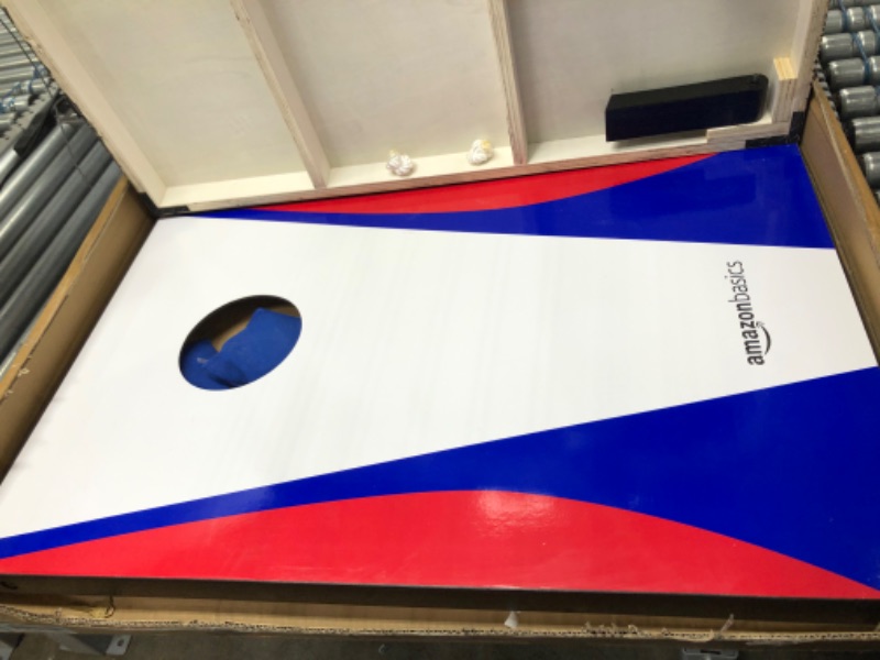 Photo 1 of Amazon Basics Wooden Cornhole Outdoor Lawn Game Set
